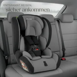tectake® Autositz, i-Size Zulassung, mit Seitenaufprallschutz, längenverstellbarer 5-Punkt-Gurt, höhenverstellbare Kopfstütze, von 76 bis 150 cm, Belastbarkeit 36 kg