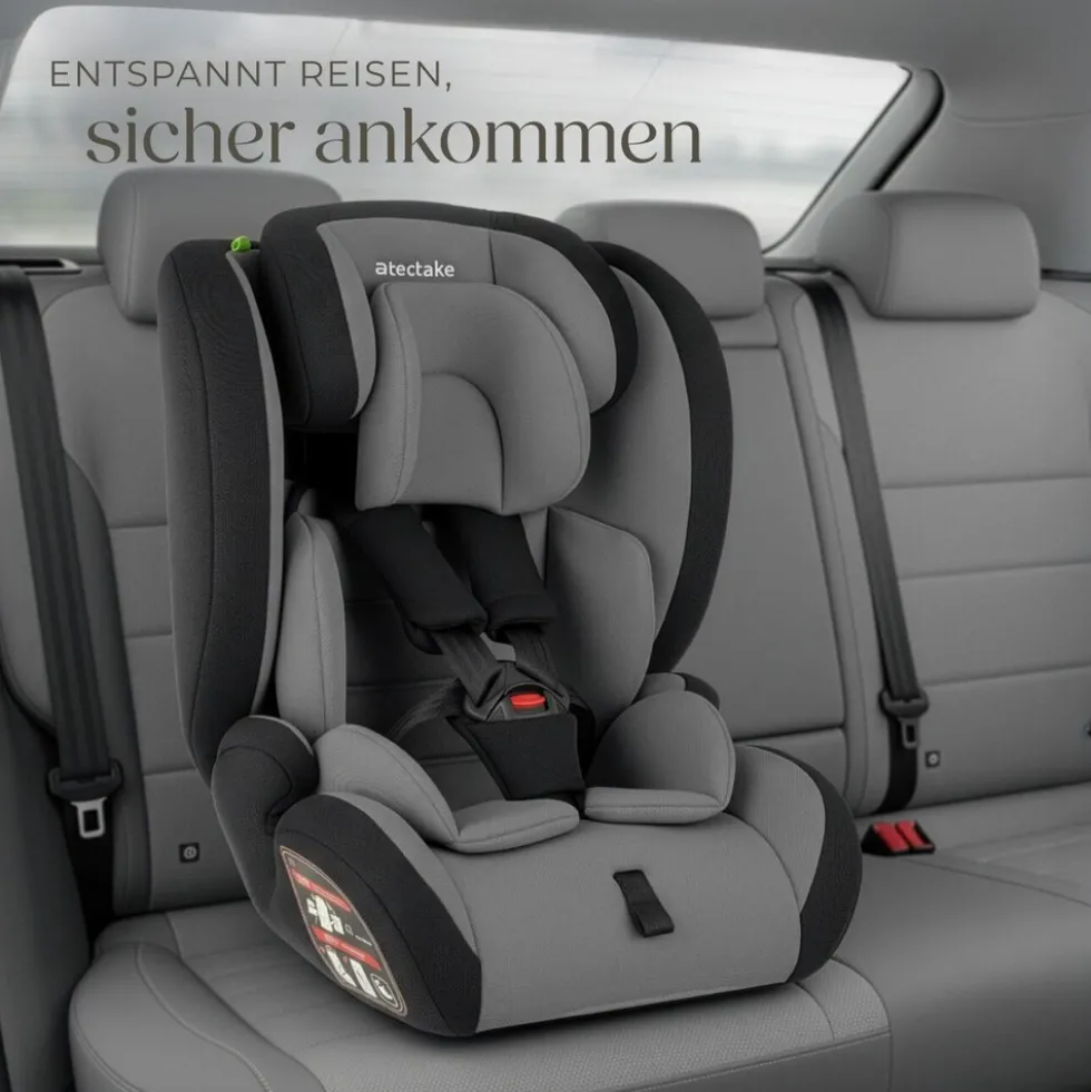 tectake® Autositz, i-Size Zulassung, mit Seitenaufprallschutz, längenverstellbarer 5-Punkt-Gurt, höhenverstellbare Kopfstütze, von 76 bis 150 cm, Belastbarkeit 36 kg