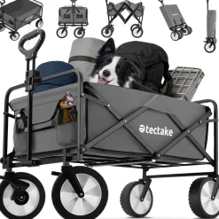 tectake® Bollerwagen, faltbar, abnehmbarer Stoffeinsatz mit 2 Netztaschen, inklusive Tragetasche, Belastbarkeit 80 kg