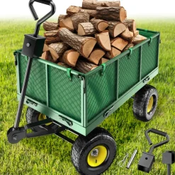 tectake® Bollerwagen, mit klappbaren Seitenwänden, leichtgängige Lenkachse mit gepolstertem Griff, Belastbarkeit 550 kg