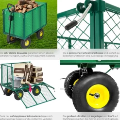 tectake® Bollerwagen, mit klappbaren Seitenwänden, leichtgängige Lenkachse mit gepolstertem Griff, Belastbarkeit 544 kg