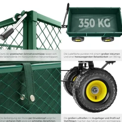 tectake® Bollerwagen, mit klappbaren Seitenwänden, leichtgängige Lenkachse mit gepolstertem Griff, Belastbarkeit 350 kg