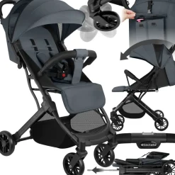tectake® Buggy-Kinderwagen, Einhand-Klappmechanismus, mit 5-Punkt-Gurt, Feststellbremse, Schutzbügel, pulverbeschichtetes Stahlgestell und pflegeleichter Stoffbezug, für 0 bis 36 Monate geeignet, Belastbarkeit 15 kg