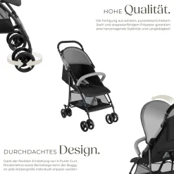 tectake® Buggy-Kinderwagen, klappbar, mit 5-Punkt-Gurt, Bremse und Schutzbügel, pulverbeschichtetes Stahlgestell und pflegeleichter Polyesterbezug, für 0 bis 36 Monate geeignet, Belastbarkeit 15 kg