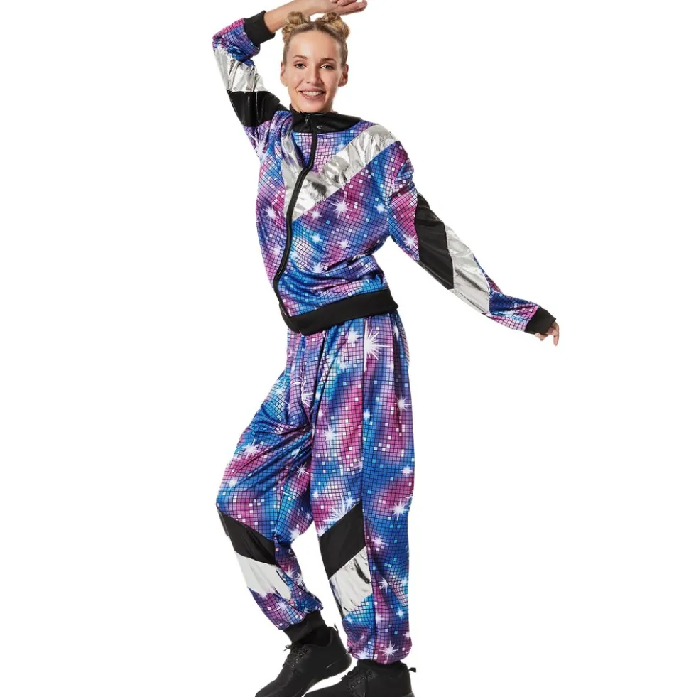 tectake® Damenkostüm Retro 80er 90er Jahre Disco Jogginganzug