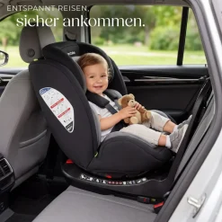 tectake® Drehbarer Autositz, i-Size Zulassung, ISOFIX-Installation und Top Tether, mit Seitenaufprallschutz, längenverstellbarer 5-Punkt-Gurt, höhenverstellbare Kopfstütze, ab Geburt bis 150 cm, Belastbarkeit 36 kg