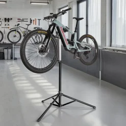 tectake® Fahrradmontageständer, Belastbarkeit 50 kg, klappbar mit Schnellverschlüssen, lackschonend, inklusive Vorderrad-Stabilisator und magnetischer Werkzeugablage