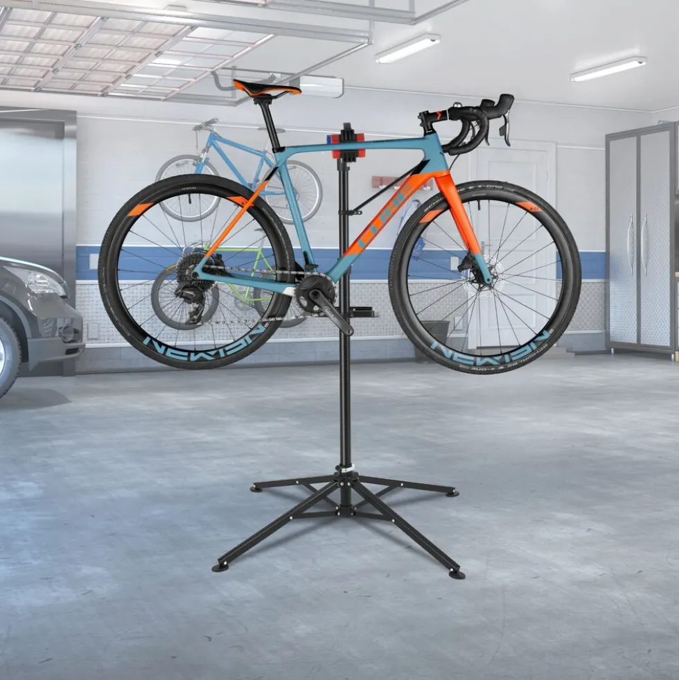 tectake® Fahrradmontageständer, klappbar, für alle gängigen Modelle, lackschonend, inklusive Werkzeugablage