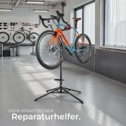 tectake® Fahrradmontageständer, klappbar, für alle gängigen Modelle, lackschonend, inklusive Werkzeugablage