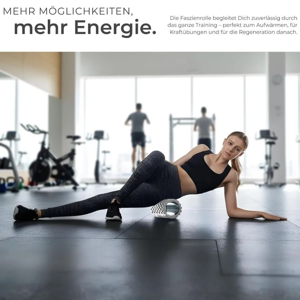 tectake® Faszienrolle, mit verschiedenen Noppenzonen, zum Lösen von Verklebungen und Muskelverhärtungen, leichte Reinigung, 335 x 145 mm