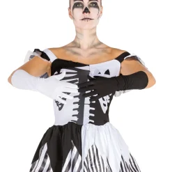 tectake® Frauenkostüm Black White Skeleton