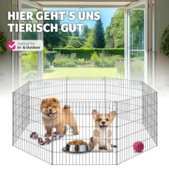 tectake® Freilaufgehege, aus 8 Gitterelementen, große Tür mit Verriegelung, 145 x 73 cm