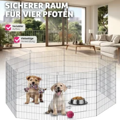 tectake® Freilaufgehege , aus 8 Gitterelementen, große Tür mit Doppelverriegelung, Ø 204 x 93 cm