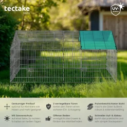 tectake® Freilaufgehege für Kaninchen, aus 12 Gitterelementen, 2 Türen, 180 x 75 x 75 cm