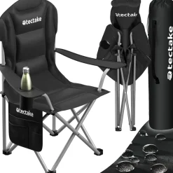 tectake® Gepolsterter Campingstuhl, faltbar, inkl. Tragetasche, wasserabweisendes 600D Oxford-Gewebe, 88,5 x 55 x 103 cm, Belastbarkeit 120 kg
