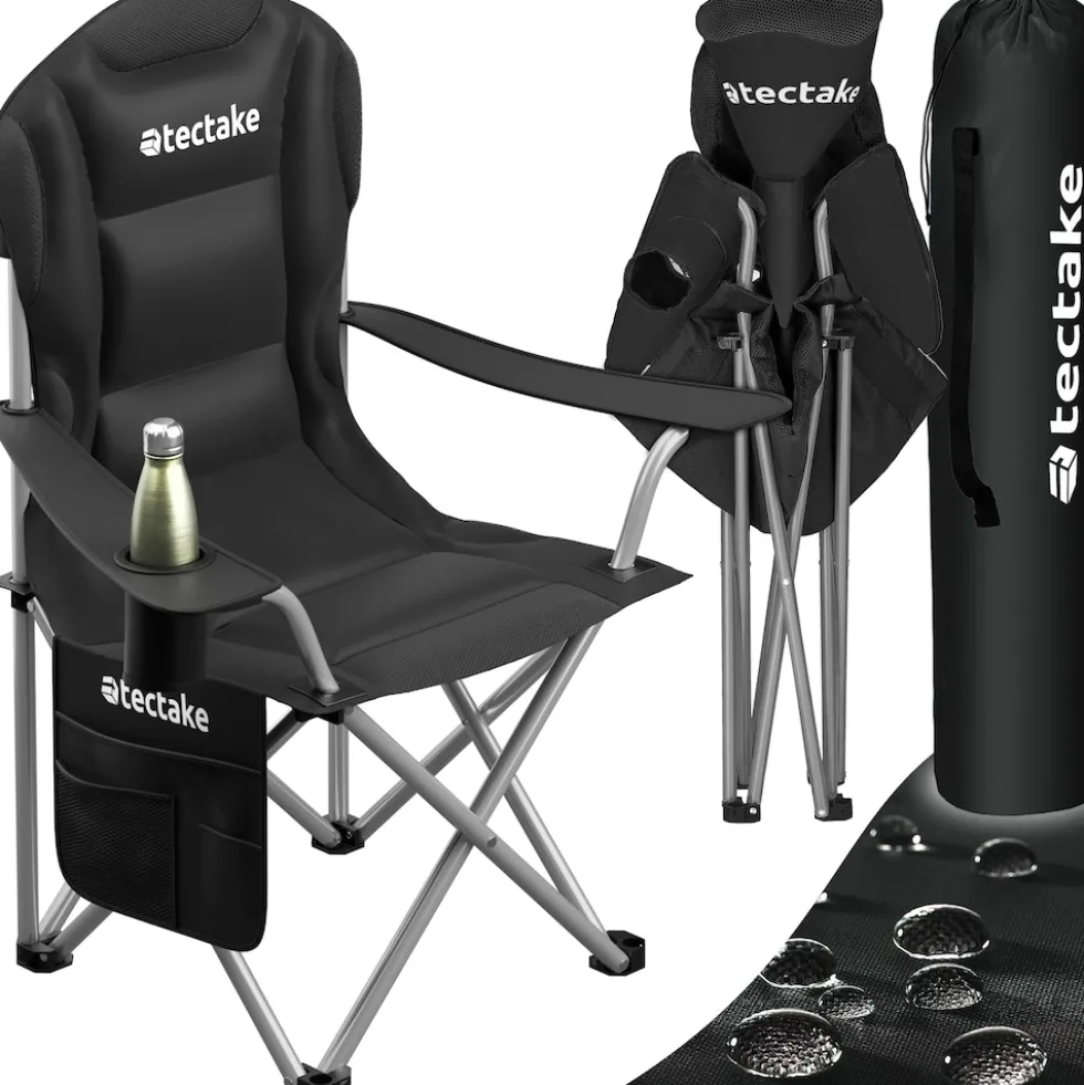tectake® Gepolsterter Campingstuhl, faltbar, inkl. Tragetasche, wasserabweisendes 600D Oxford-Gewebe, 88,5 x 55 x 103 cm, Belastbarkeit 120 kg