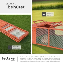tectake® Hasenstall, faltbar, aus lackiertem Holz, engmaschiges Gitter, 150 x 103 x 53 cm, keine Montage