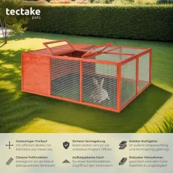 tectake® Hasenstall, faltbar, aus lackiertem Holz, engmaschiges Gitter, 150 x 103 x 53 cm, keine Montage