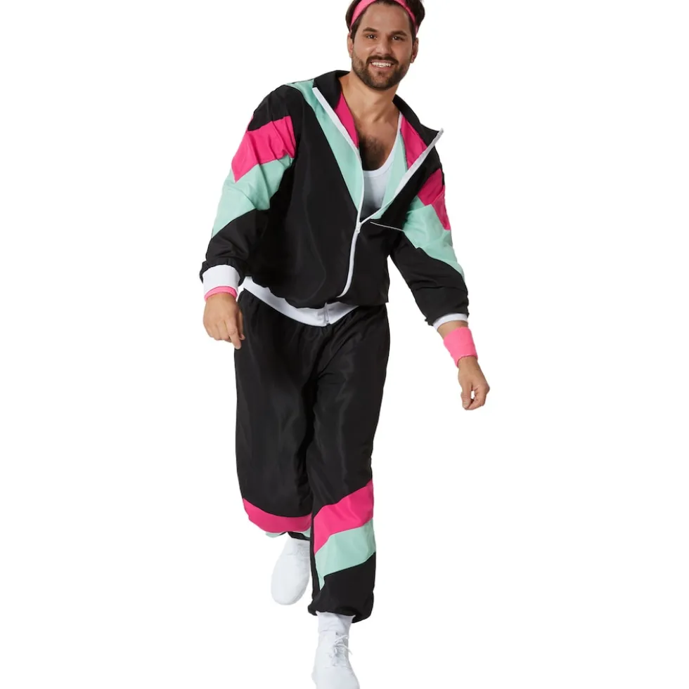tectake® Herrenkostüm Retro 80er 90er Jahre Jogginganzug