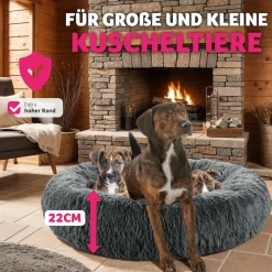 tectake® Hundebett, rund mit langem Plüsch, rutschfeste Unterseite, waschbar