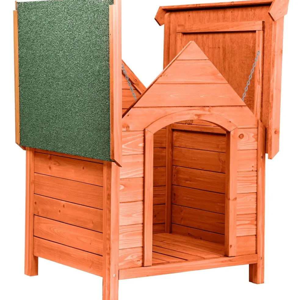 tectake® Hundehütte, aus lasiertem Holz, aufklappbares Spitzdach mit Bitumenoberfläche, 72 x 65 x 83 cm