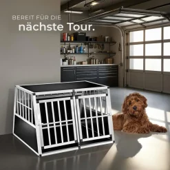 tectake® Hundetransportbox doppel, mit schräger Rückwand, verschließbare Gittertür, mit schützenden Kunststoffecken