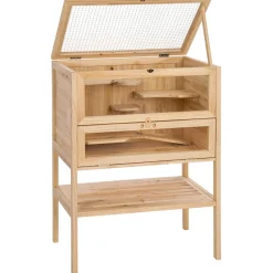 tectake® Kleintierkäfig, aus Holz, aufklappbares Dachgitter, 60 x 40 x 80 cm
