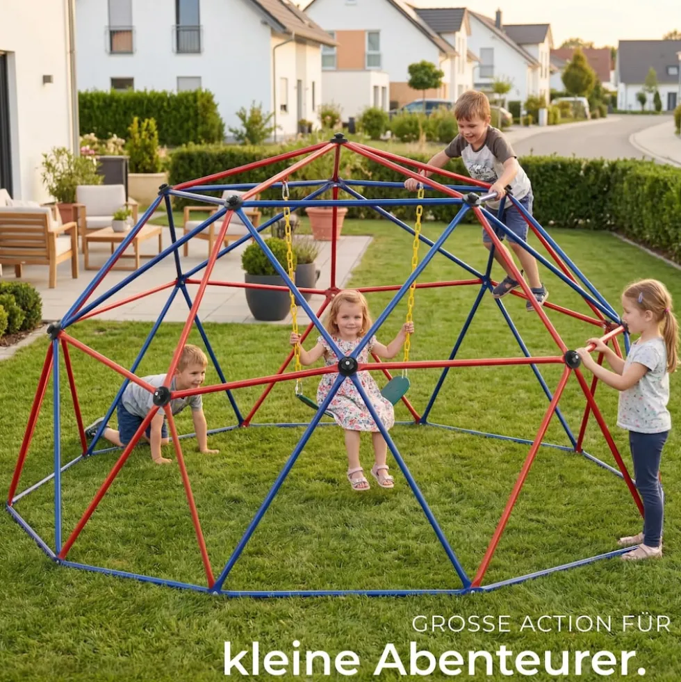 tectake® Klettergerüst mit Schaukel, Ø 305 cm, Belastbarkeit 200 kg, ab 3 Jahren