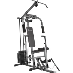 tectake® Kraftstation, mit Butterfly-, Beinstrecker- und höhenverstellbarem Butterflymodul, gepolstert mit Kunstlederbezug, 160 x 98 x 203 cm