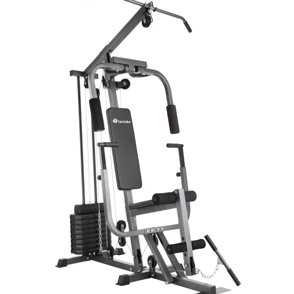 tectake® Kraftstation, mit Butterfly-, Beinstrecker- und höhenverstellbarem Butterflymodul, gepolstert mit Kunstlederbezug, 160 x 98 x 203 cm