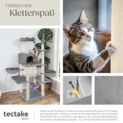 tectake® Kratzbaum, 165 cm, mit Katzenhaus, inklusive 4 Spielbällen, Kordel und Kippschutz