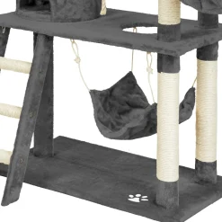 tectake® Kratzbaum, 141 cm, mit Katzenhaus, inklusive Treppe, Spielkordel und Kippschutz