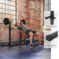 tectake® Langhantelablage, multifunktional, seitliche Ablage 6-fach höhenverstellbar, bodenschonende Kunststoffkappen