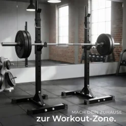 tectake® Langhantelablage, multifunktional, seitliche Ablage 6-fach höhenverstellbar, bodenschonende Kunststoffkappen
