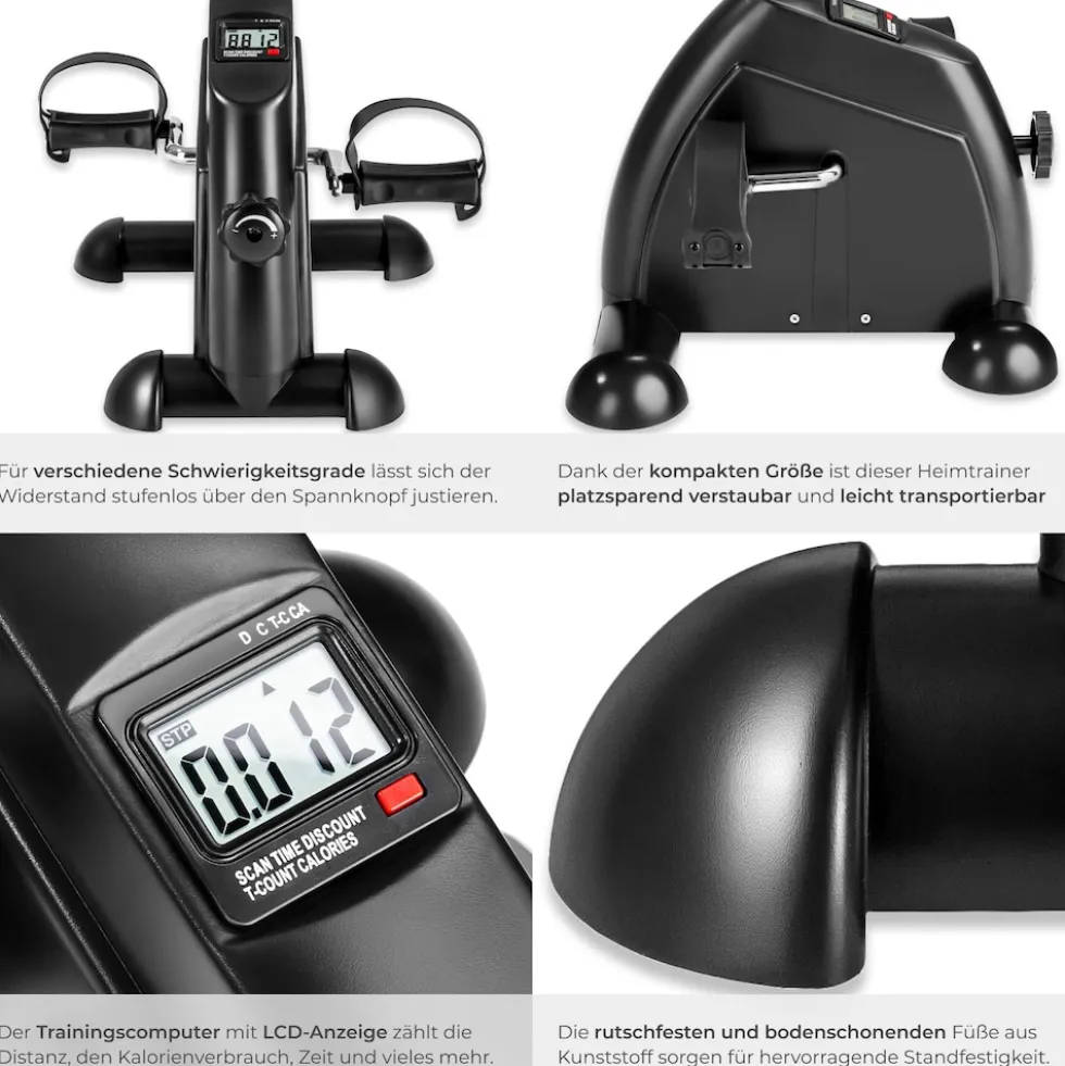 tectake® Mini Bike, Für Beine und Arme, einstellbarer Widerstand, leicht und platzsparend, inklusive Trainingscomputer