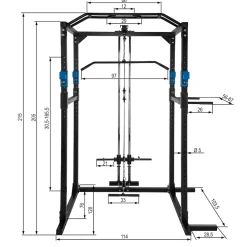 tectake® Power Rack, mit Latzug, höhenverstellbare Langhantelablagen und Sicherheitsstreben, 136 x 142,5 x 215 cm