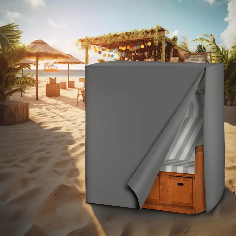 tectake® Schutzhülle für Strandkorb, mit 2 Reißverschlüssen, reißfest, UV-beständig, 120 x 80 x 145 cm