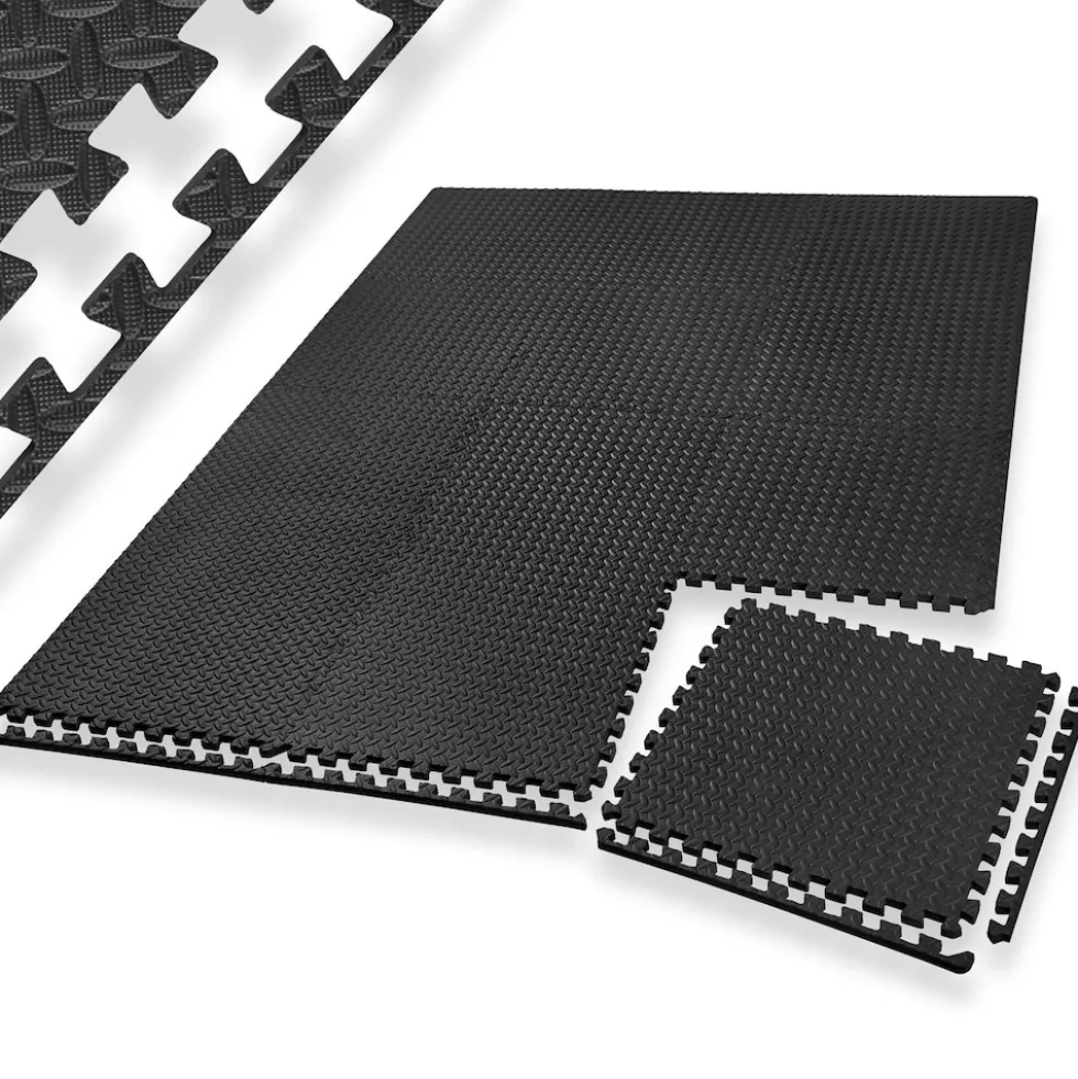 tectake® Schutzmattenset, 12-teilig mit 24 Randstücken, weich und rutschfest, leichte Reinigung und flexibel erweiterbar