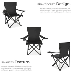 tectake® Set Campingstuhl, faltbar, geringes Gewicht, 80 x 48 x 84,5 cm