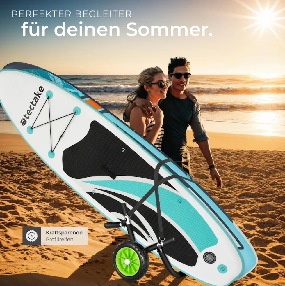tectake® Surfboard Transportwagen, klappbar, für bis zu 2 Boards, Schaumstoffpolsterung, inkl. 2 Sicherungsgurte, 62 x 53 x 49 cm