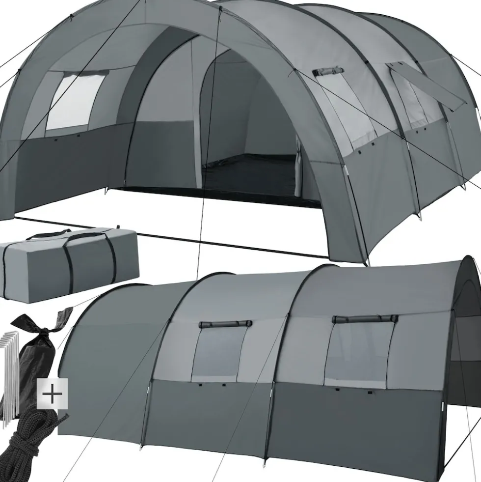 tectake® Tunnelzelt, für 6 Personen, 4 Fenster mit Moskitonetzen, 350 x 480 x 195 cm