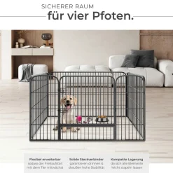 tectake® Welpenauslauf, 4-teilig, faltbar, Türe mit Doppelverriegelung, einfache Montage