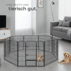 tectake® Welpenauslauf, 8-teilig, faltbar, abgerundete Ecken, einfache Montage, Bodenverankerung möglich