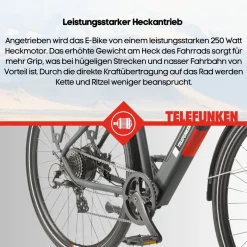 Telefunken Trekking E-Bike | Elektrofahrrad 28 Zoll | 8-Gang Kettenschaltung | Heckmotor 250W | 417,6Wh Akku | Pedelec XT490 Damen