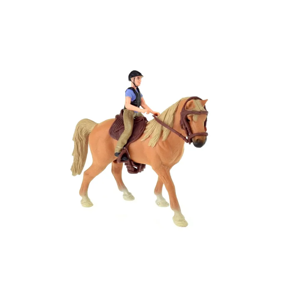 Toi-Toys 37160A - Braunes Pferd mit Reiter und Zubehör Horse Horses Pferdestall Zaun Pferdeset Reiterset