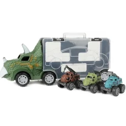 Toi-Toys - WORLD OF DINOSAURS - Dinotruck mit 3 Rückzugautos Dinosaurier Pullback Trucks