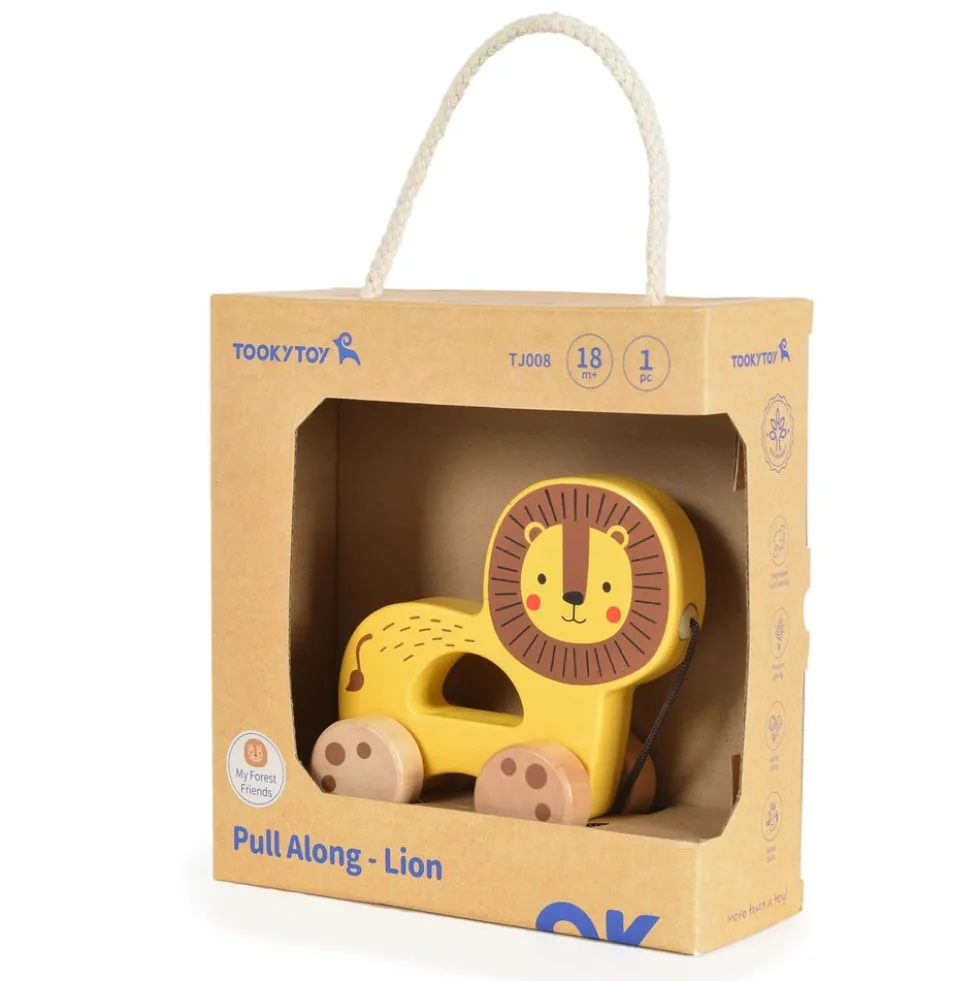 Tooky Toy Nachziehspielzeug Holztier, mit 4 Rädern, Ziehschnur, ab 18 Monate gelb