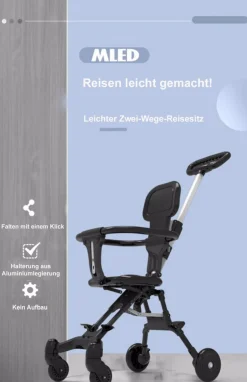 TPFLiving Klappkinderwagen aus Aluminium mit Sitzpolster und Sonnenschutz