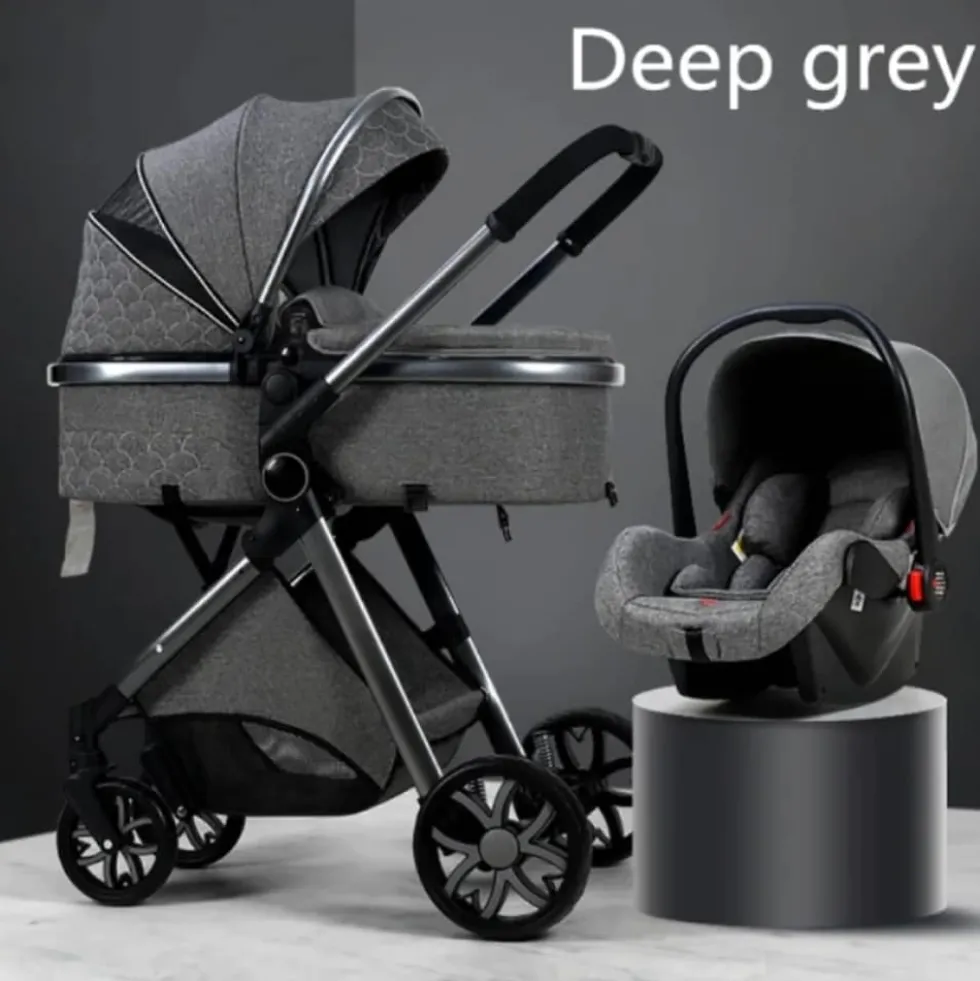 TPFLiving Kombi-Kinderwagen 3in1 Set - Modell 1 Stoff - Schokolade