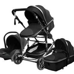 TPFLiving Kombi-Kinderwagen 3in1 Set - Modell 2 Stoff - Grau